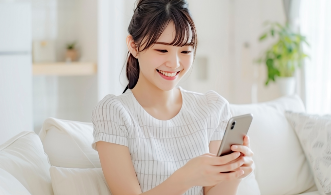 スマホで予約をしている女性